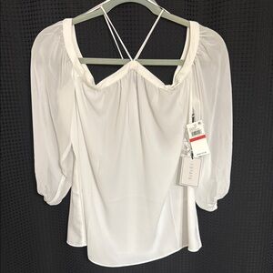 1. State White Sheer Blouse with 3/4 Sleeves